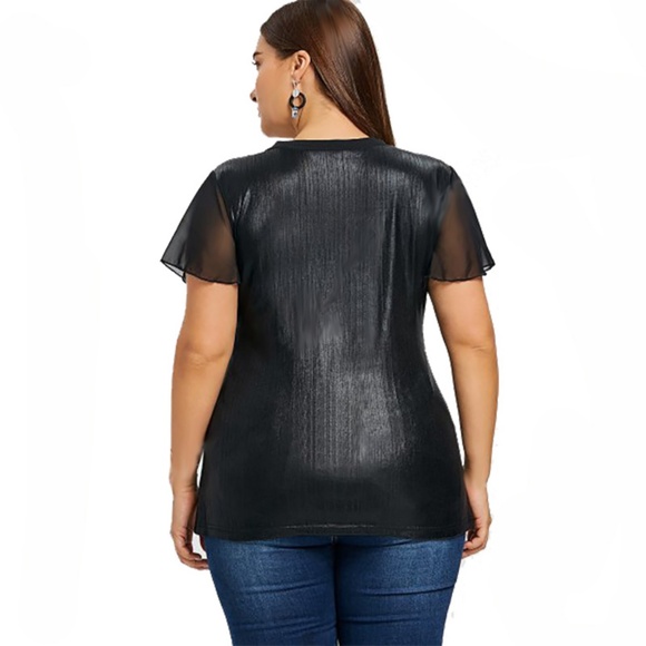 Plus Size Hollow Out Metallic Blouse w/ Rhinestone - Picture 4 of 6